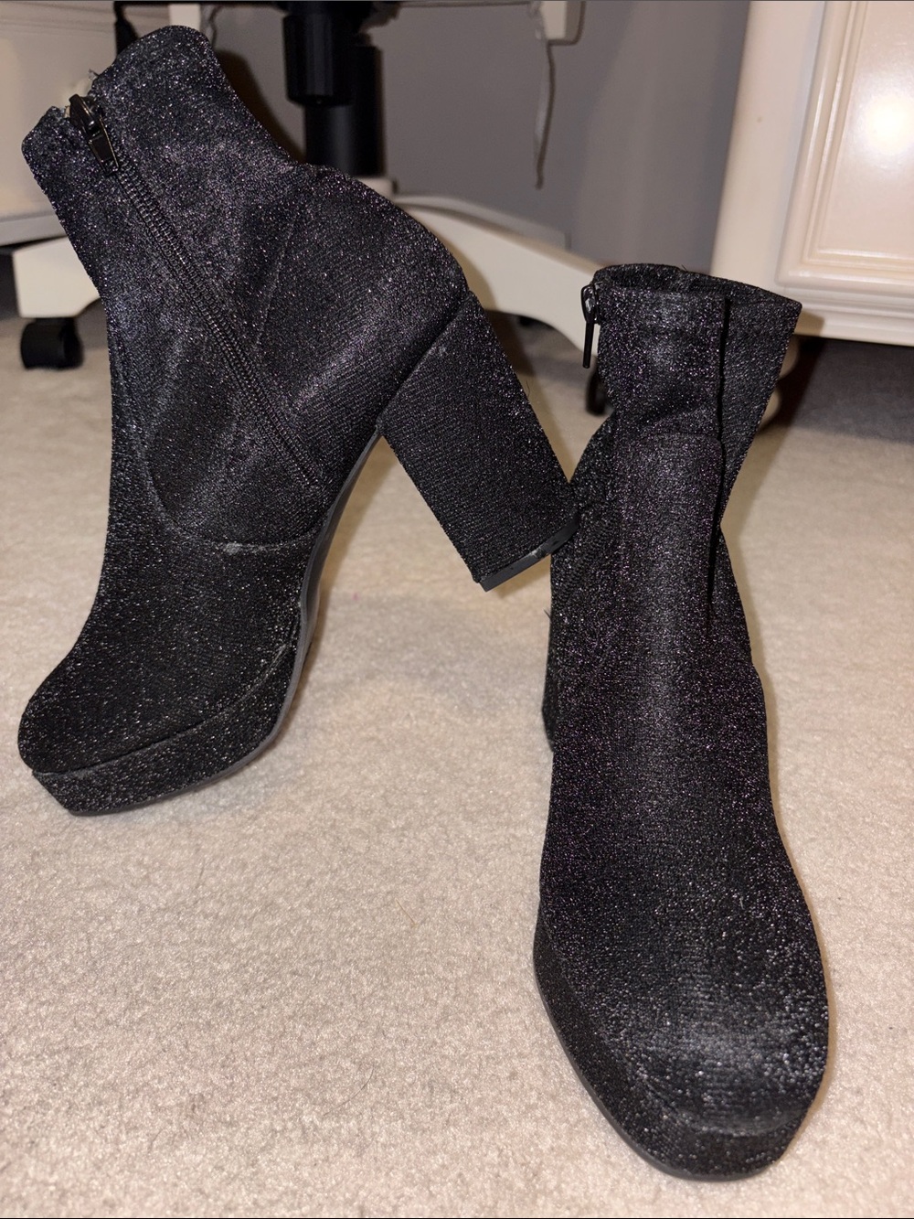 Mari A Gitsie Black Shimmer Platform Chunky Heel Ankle Boot